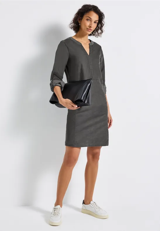 Cordkleid mit Split Neck concrete grey