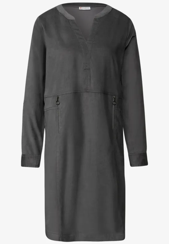 Cordkleid mit Split Neck concrete grey