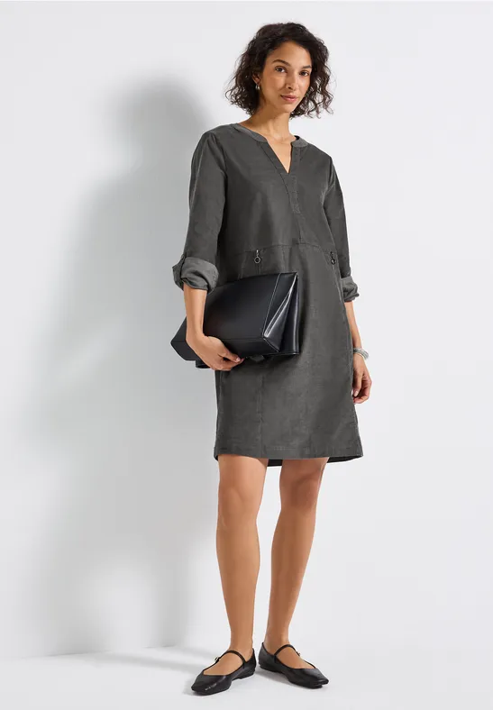 Cordkleid mit Split Neck concrete grey