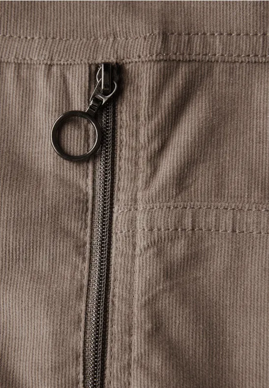 Corduroy jurk met gespleten hals bark brown