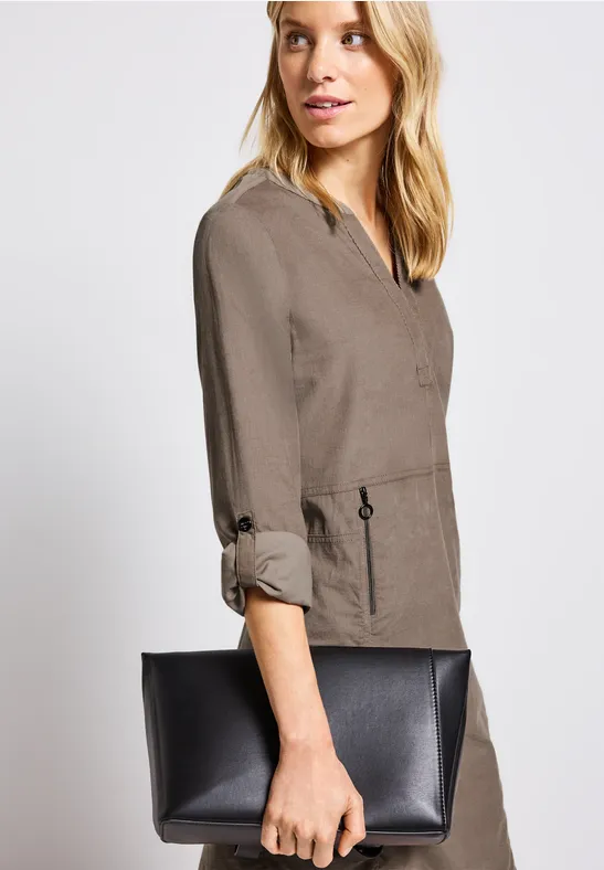 Corduroy jurk met gespleten hals bark brown
