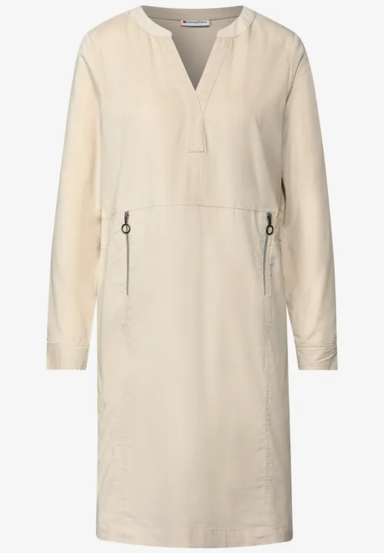 Corduroy jurk met gespleten hals malted beige