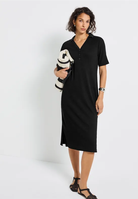 Polo-jurk met geribde structuur Black