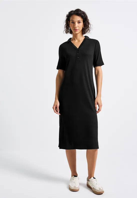 Polokleid mit Rippstruktur Black