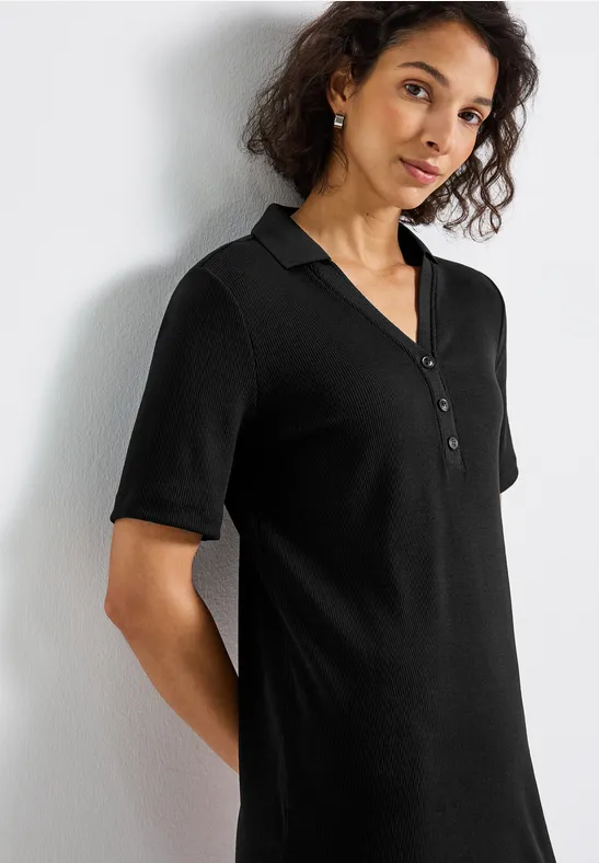 Polokleid mit Rippstruktur Black