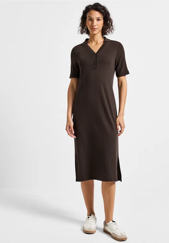 Polokleid mit Rippstruktur deep roast brown