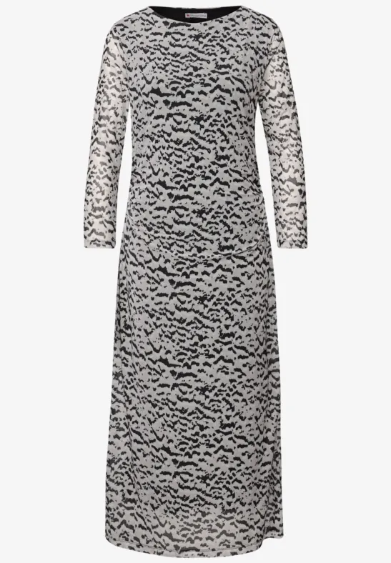 Gemustertes Mesh-Kleid morning beige