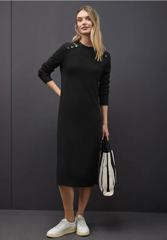 Rippstruktur Kleid Black