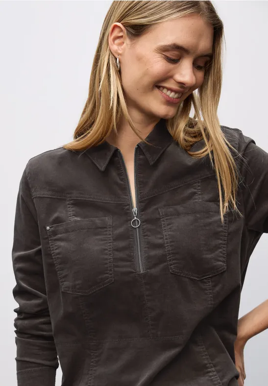 Robe en velours côtelé avec fermeture éclair deep roast brown