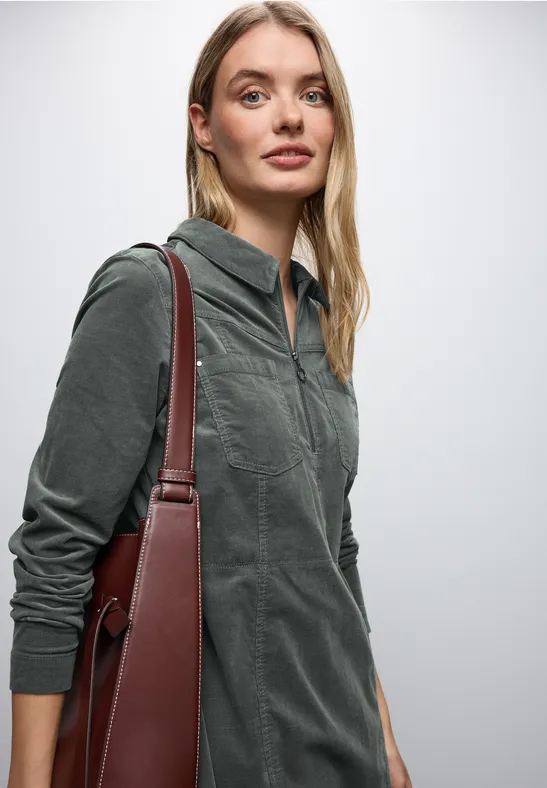 Cordkleid mit Zipper balsam green
