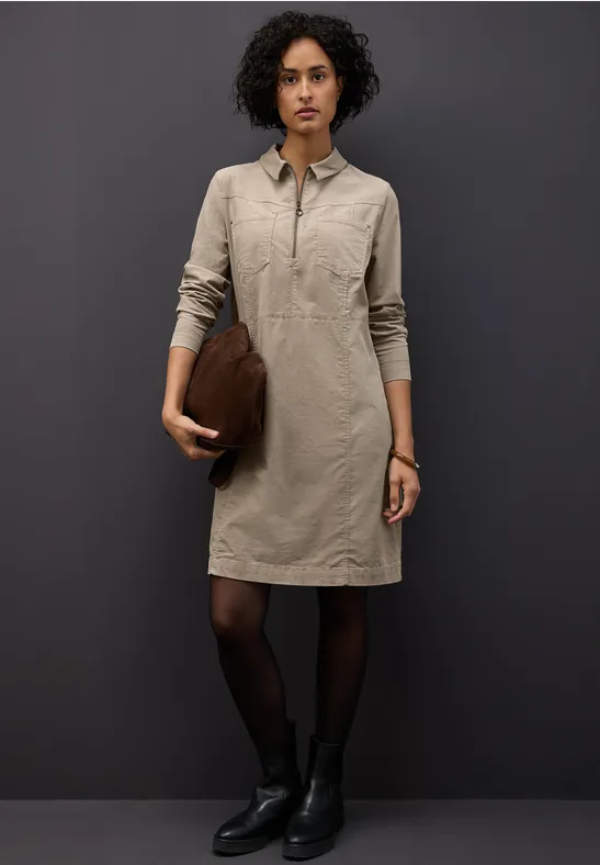 Cordkleid mit Zipper morning beige