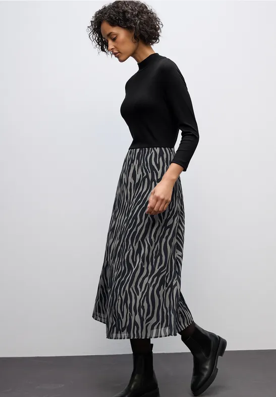 Plissée Chiffon Kleid Black