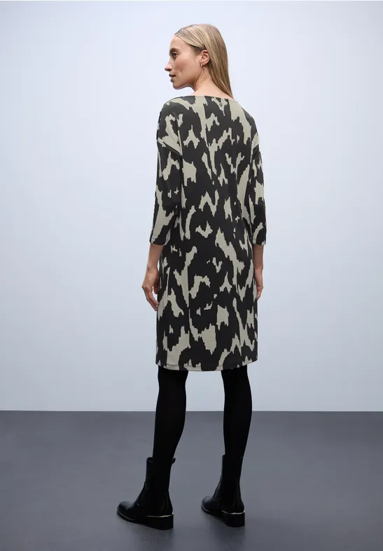Jacquard-Kleid mit Knöpfen Black