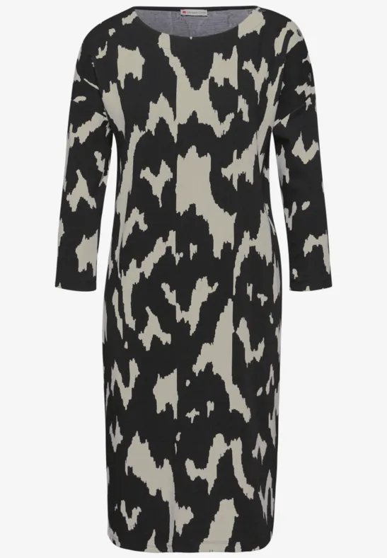 Jacquard-Kleid mit Knöpfen Black