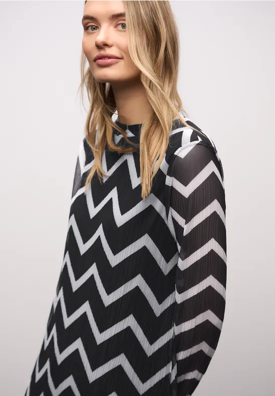 Jurk met plooien van mesh Black