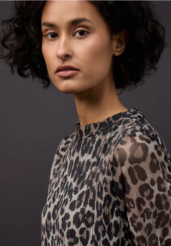 Mesh-Plissée Kleid mocha glow