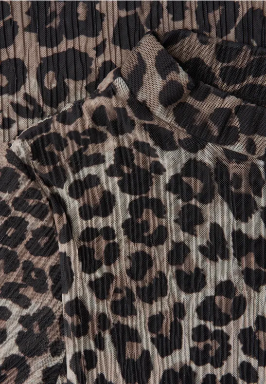 Mesh-Plissée Kleid mocha glow