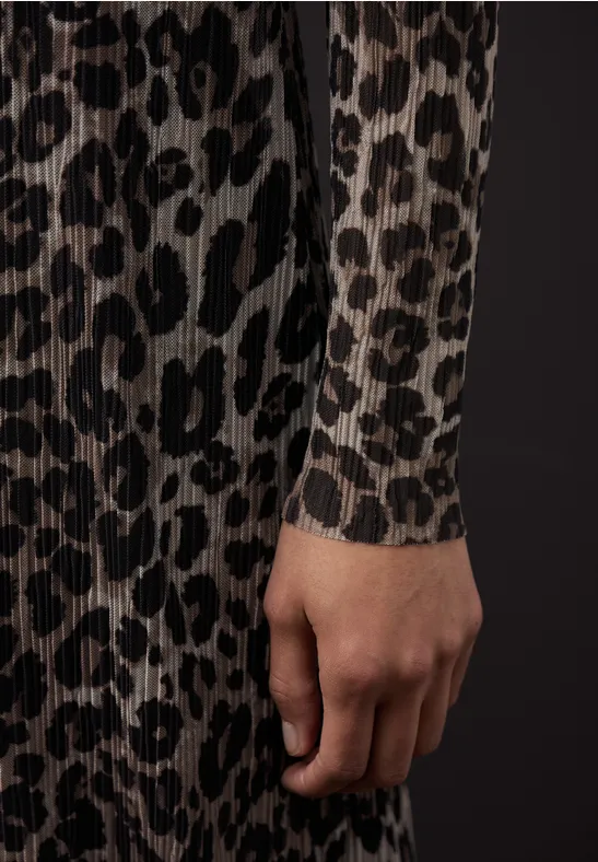 Mesh-Plissée Kleid mocha glow