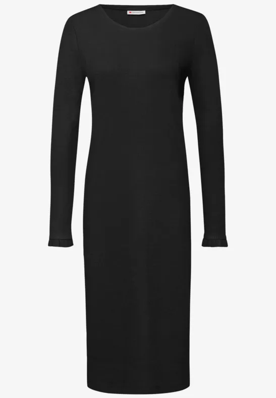 Midi-Kleid in Rippstruktur Black