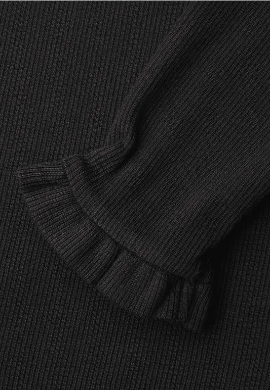 Midi-Kleid in Rippstruktur Black
