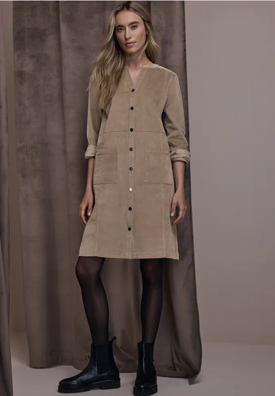 Cordkleid in Unifarbe light terra mocha