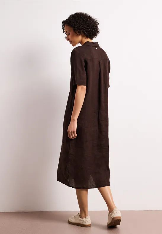 Linnen midi-jurk met knoopsluiting espresso brown