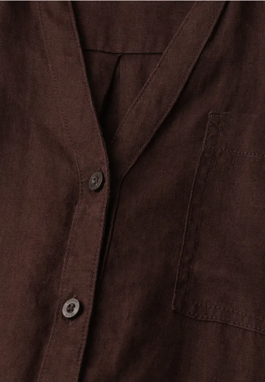 Linnen midi-jurk met knoopsluiting espresso brown