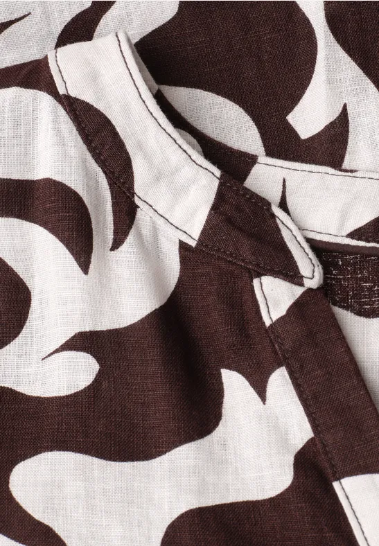 Midi-Kleid aus Leinen mit Print espresso brown