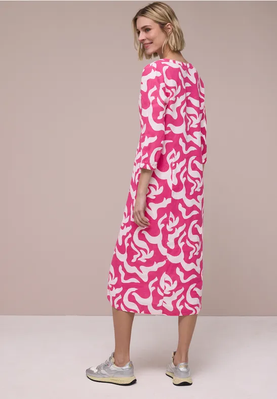 Midi-Kleid aus Leinen mit Print magenta dream