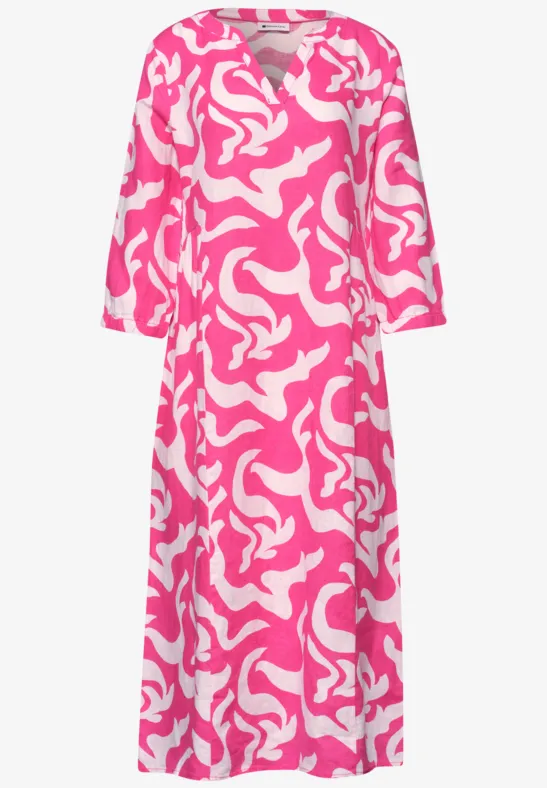 Midi-Kleid aus Leinen mit Print magenta dream
