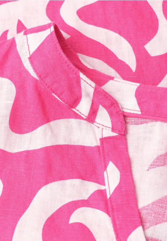 Midi-Kleid aus Leinen mit Print magenta dream