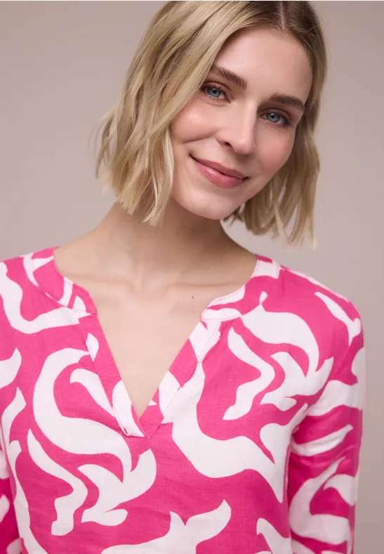 Midi-Kleid aus Leinen mit Print magenta dream