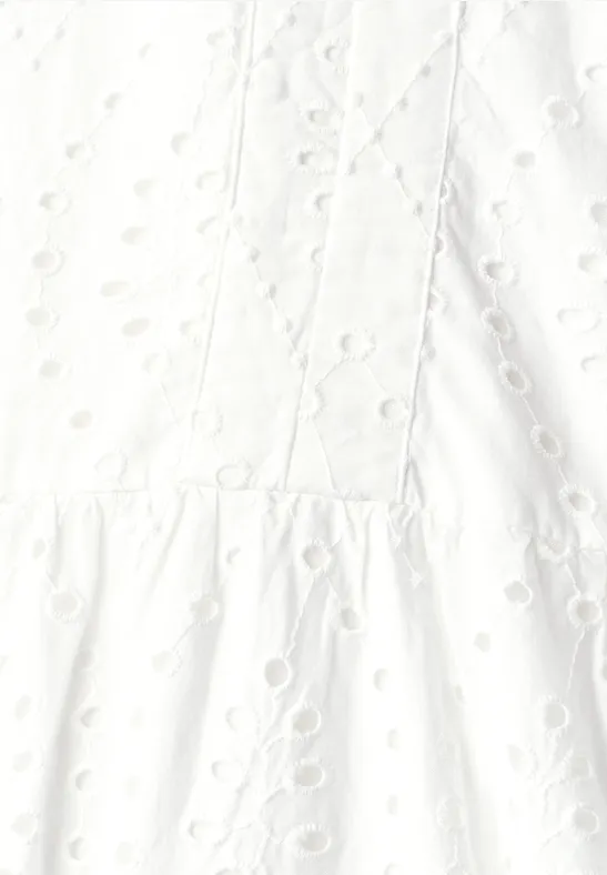 Knielanges Kleid mit Shiffleymuster off white