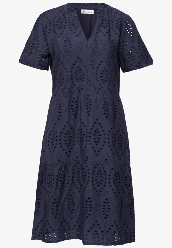 Knielange jurk met shiffleymotief tempest blue