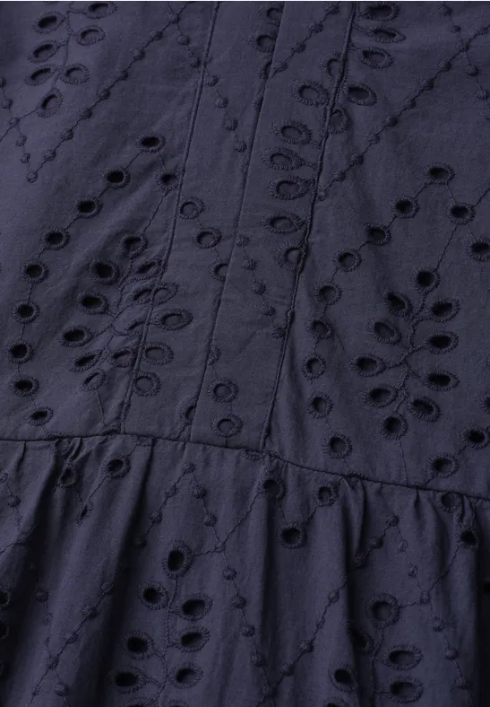 Knielange jurk met shiffleymotief tempest blue