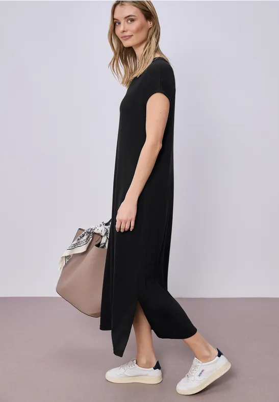 Robe midi avec col en V au look tricoté Black