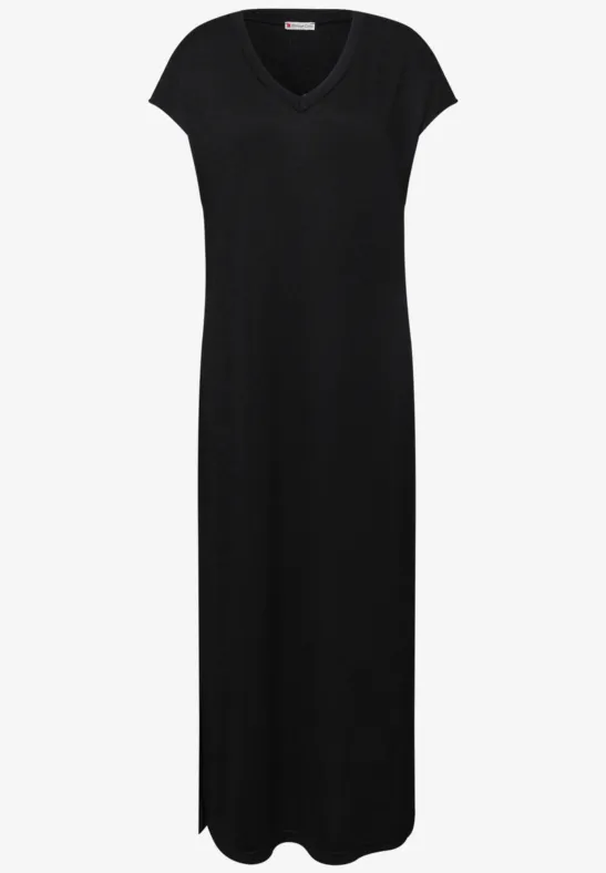 Robe midi avec col en V au look tricoté Black