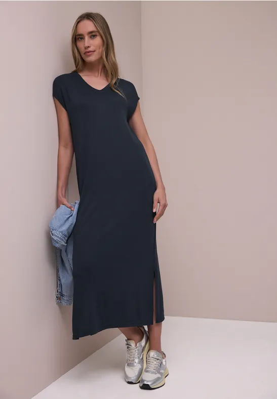 Robe midi avec col en V au look tricoté shadowed navy