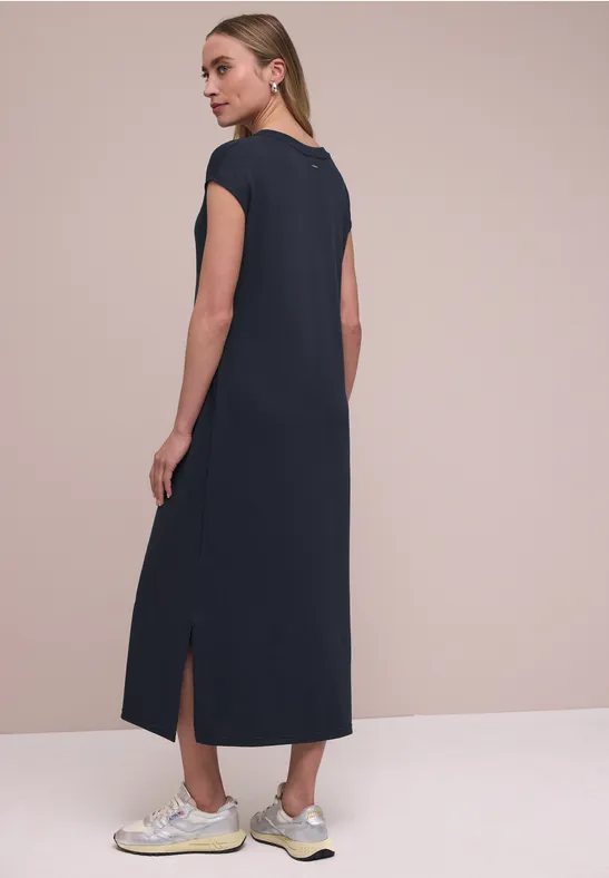 Robe midi avec col en V au look tricoté shadowed navy