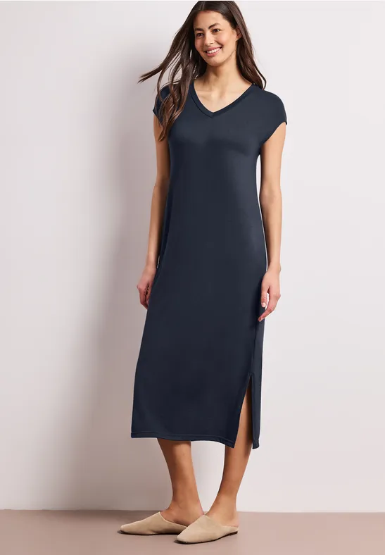 Midi-Kleid mit V-Neck im Strick-Look shadowed navy