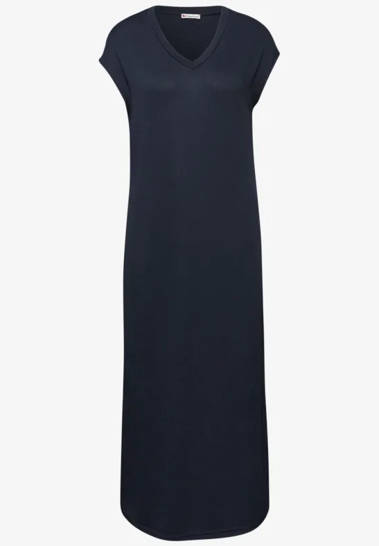 Robe midi avec col en V au look tricoté shadowed navy