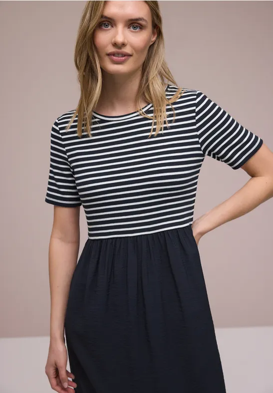 Midi-Kleid mit Strukturmix shadowed navy