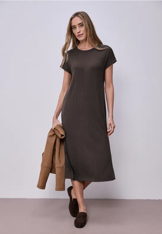 Midi-Kleid aus Jersey in Rippstruktur espresso brown