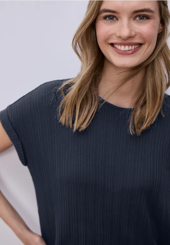 Sukienka midi z dżerseju o strukturze w prążki shadowed navy