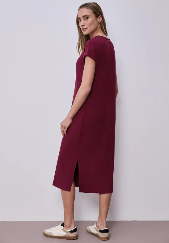 Midi-Kleid aus Jersey in Rippstruktur truffle red