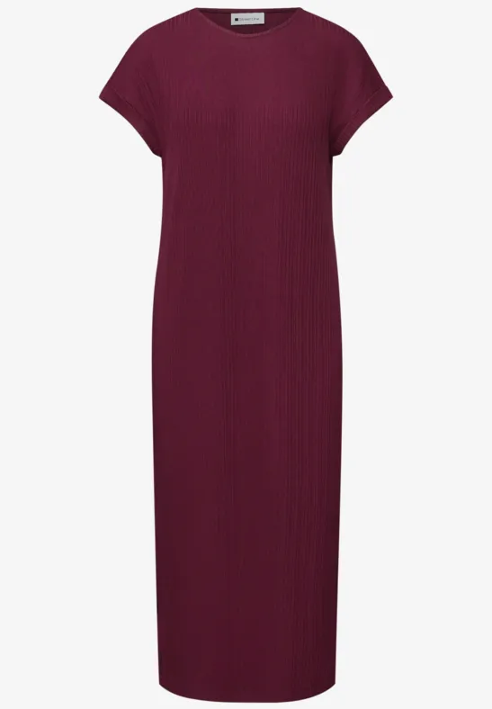 Midi-Kleid aus Jersey in Rippstruktur truffle red