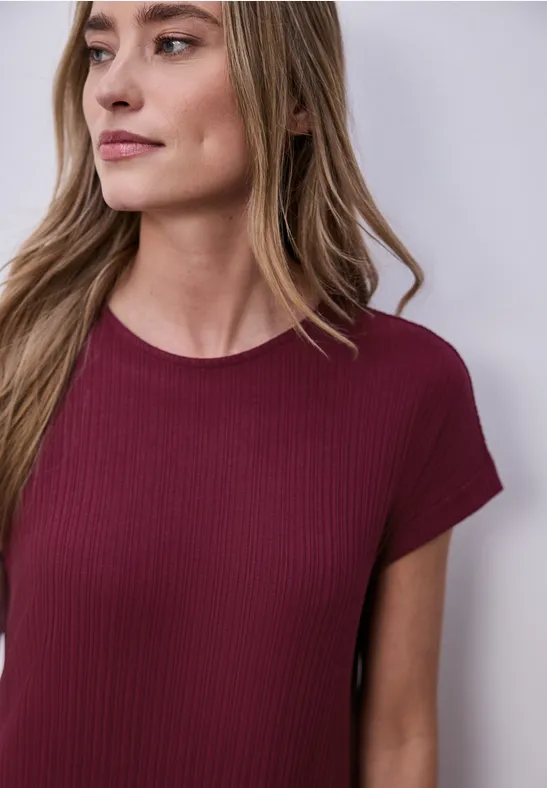 Midi-Kleid aus Jersey in Rippstruktur truffle red