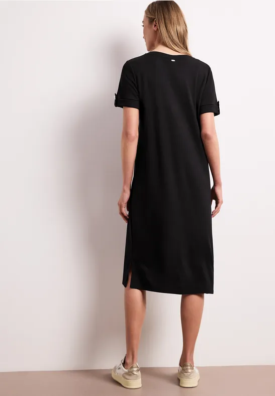 Midi-Kleid mit Rundhals und Knöpfen Black