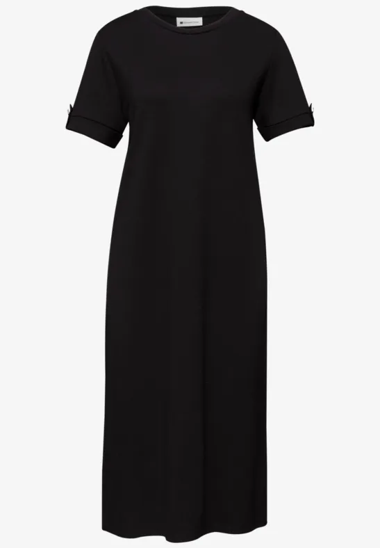 Midi-Kleid mit Rundhals und Knöpfen Black