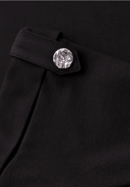 Midi-Kleid mit Rundhals und Knöpfen Black